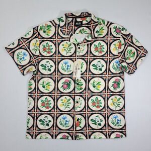 Malibu Drill Clothing Mens Button‎ Down Shirt Beige Floral Textured Fabric XXL